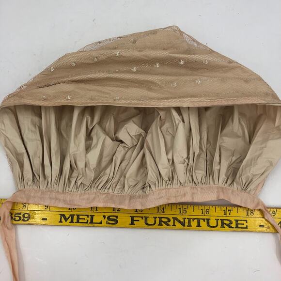 Vintage 1950\'s Hair Bonnet Vinyl w/ Metallic Mesh Overlay Neck Tie Curlers NUDE main image 6